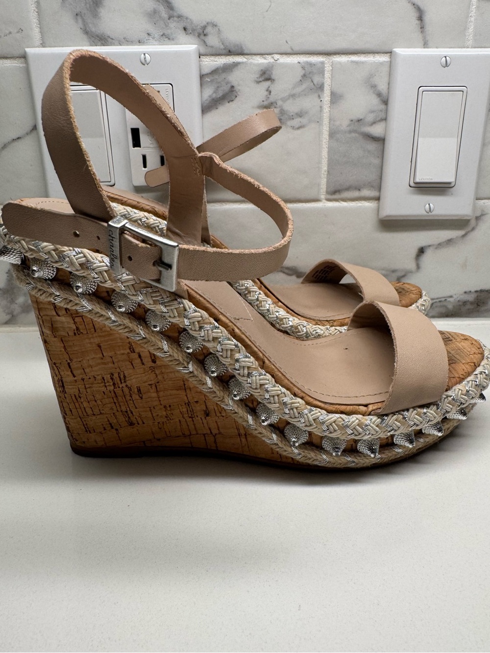 Charles by Charles David "Hyphen" Studded Cork Wedge Sandals